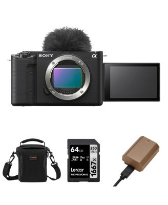 Sony ZV-E1 Full-Frame Interchangeable Lens Mirrorless Vlog Camera, Black - Bundle with Alpine 120 Shoulder Bag, 64GB UHS-II SDXC Memory Card,