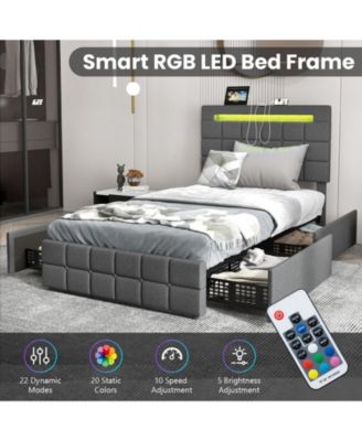 Upholstered LED Bed Frame with Headboard and 4 Drawers-Twin Size