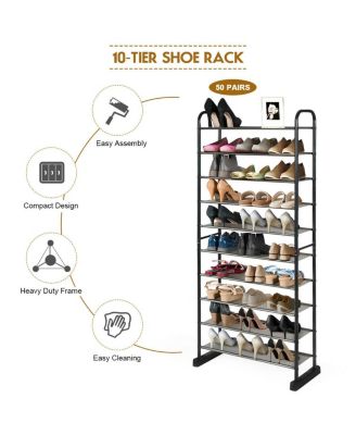 10-Tier Free-Standing Metal Frame Shoe Rack