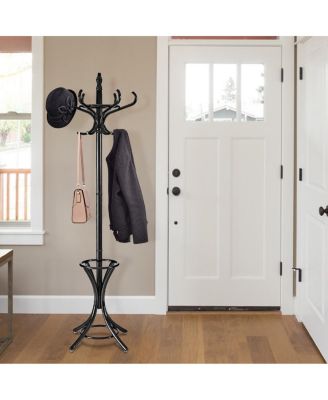 Wood Standing Hat Coat Rack with Umbrella Stand