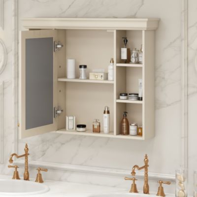 Wooden Wall-Mount Medicine Cabinet with Adjustable Shelf and Door