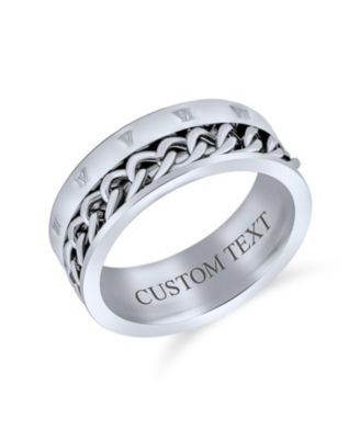 Biker Rope Chain Cable Atlas Numeral Mens Band Ring Oxidized Silver Tone Stainless Steel 8MM Wide