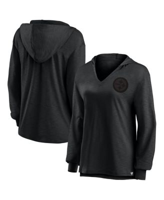 Fanatics - Women's Pittsburgh Steelers Blackout Slub Hoodie V-Neck Long Sleeve T-Shirt