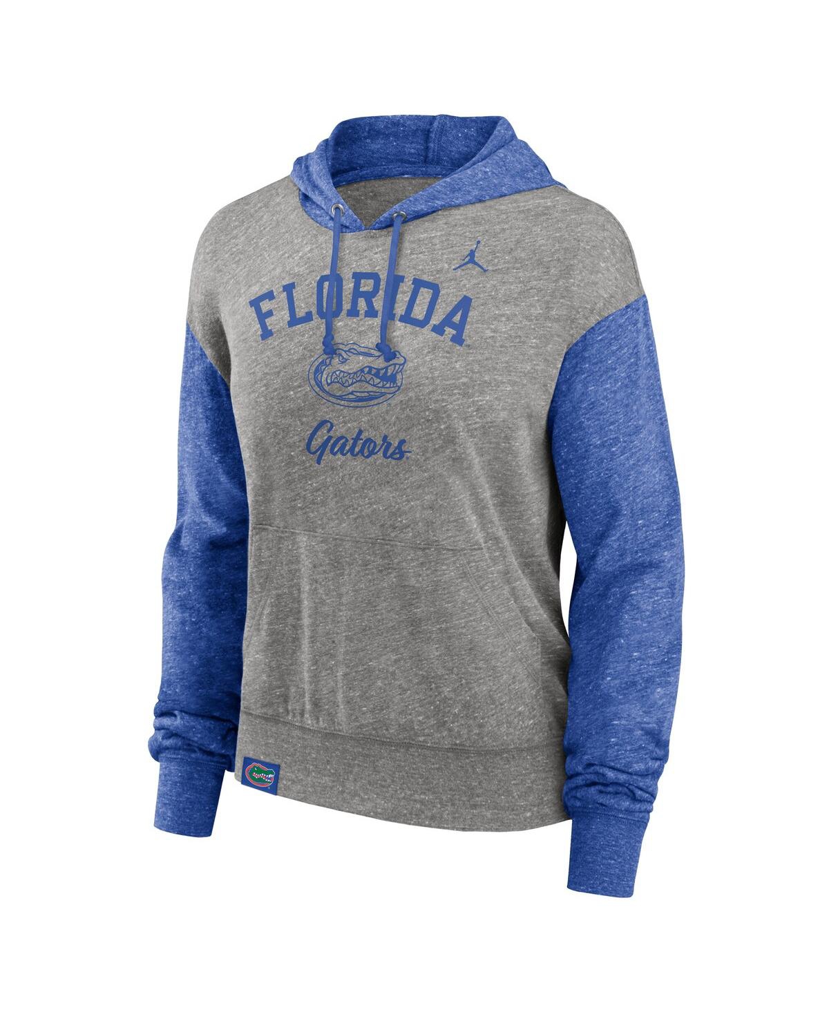 Nike Women's Heather Gray/heather Royal Florida Gators Color-block Legacy Pullover Hoodie In Heather Gray,royal