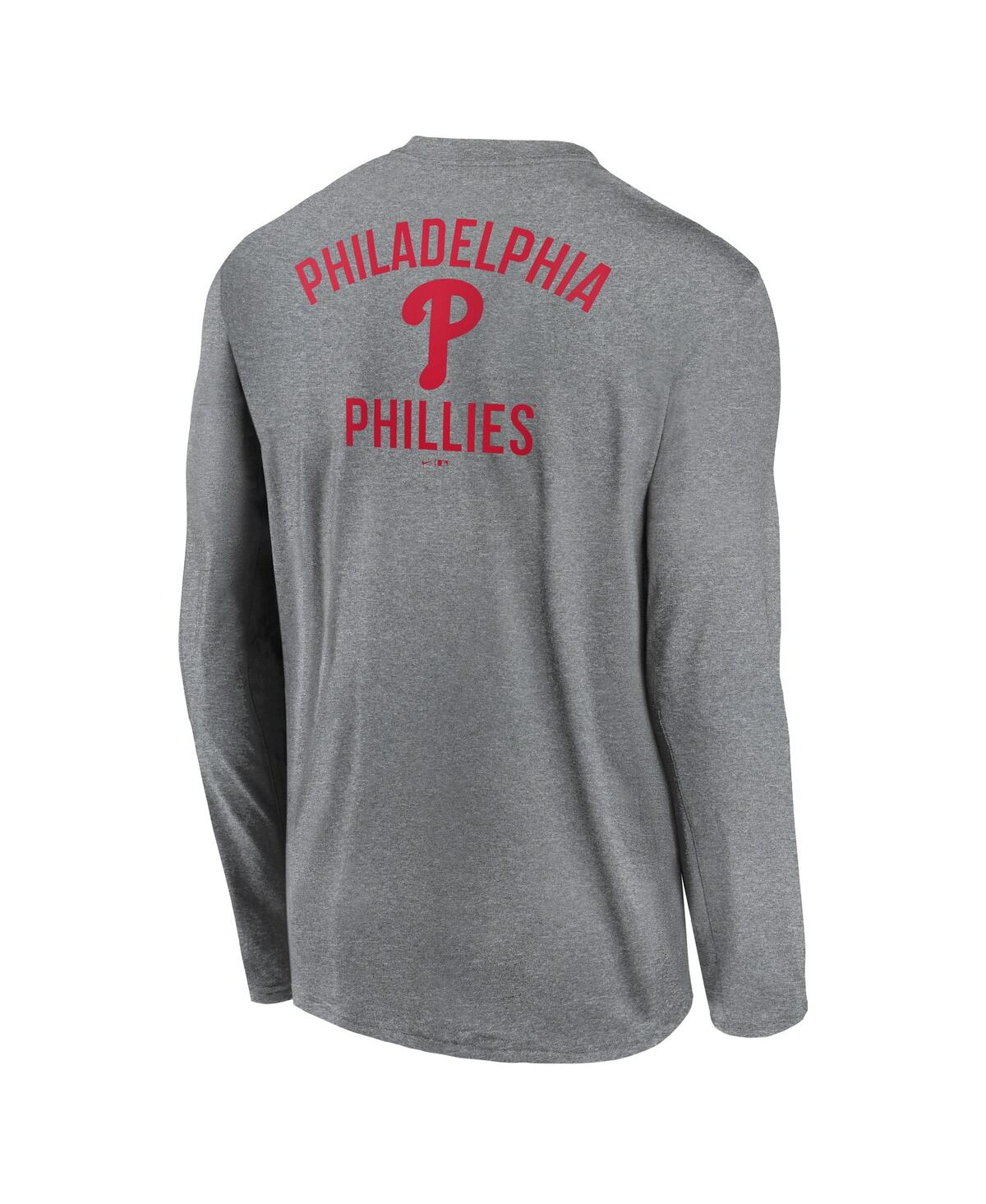 Nike Heather Charcoal Philadelphia Phillies 2-hit Legend Performance Long Sleeve T-shirt In Gray