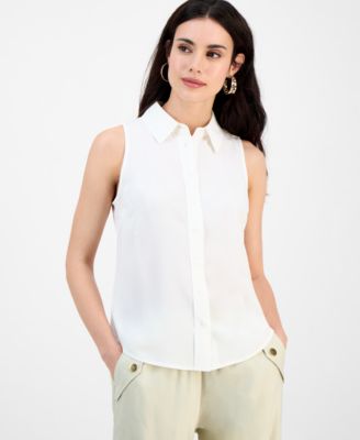 I.N.C. International Concepts - Petite Spread-Collar Button-Front Top