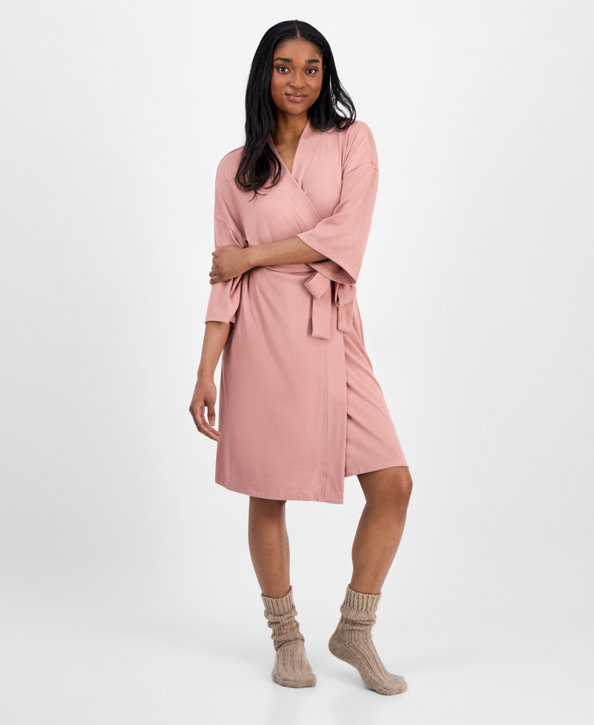 Ugg Women's Monrose 3/4-sleeve Peached-knit Wrap Robe