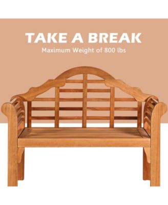 49 Inch Eucalyptus Wood Outdoor Folding Bench with Backrest Armrest for Patio Garden