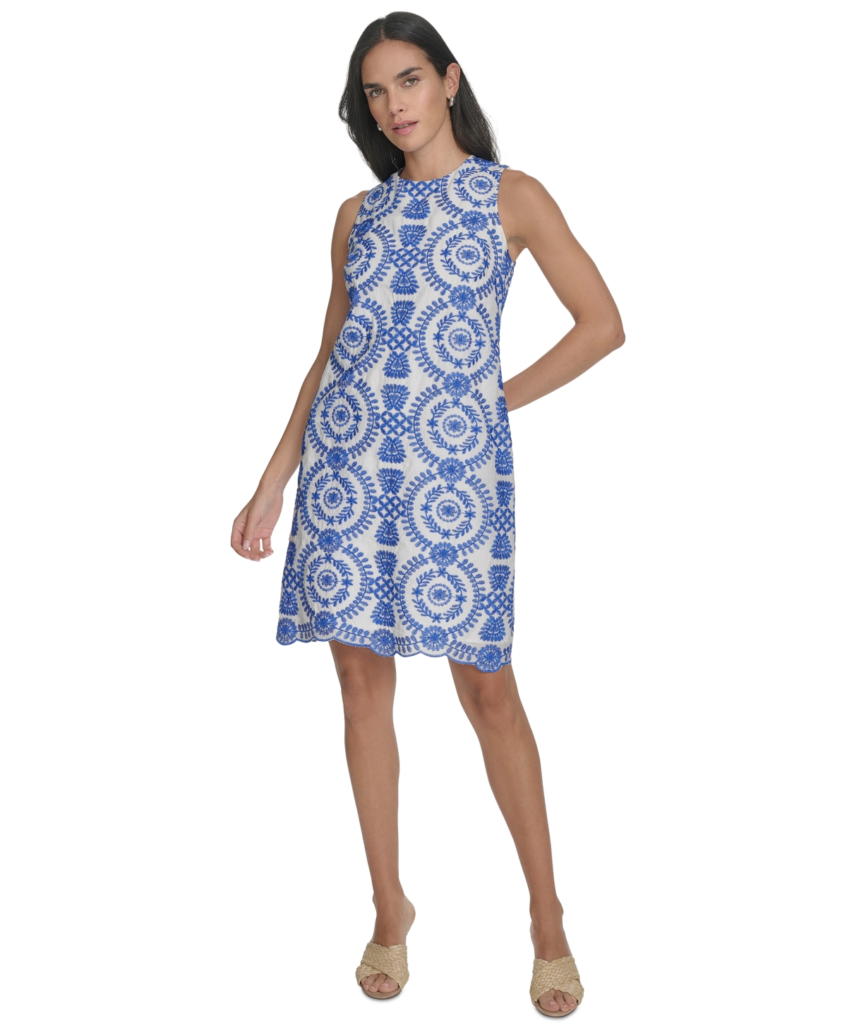 Petite Embroidered Sleeveless Dress - Royal