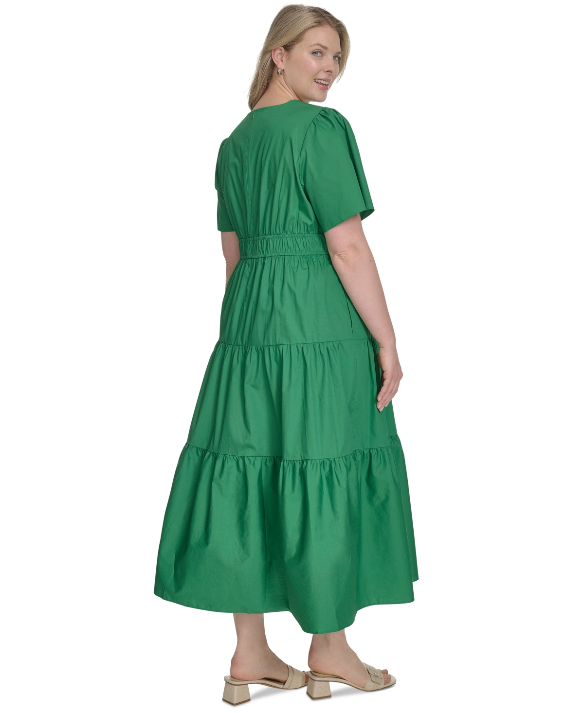 Jessica Howard Plus Size Cotton Tiered Split-neck Maxi Dress