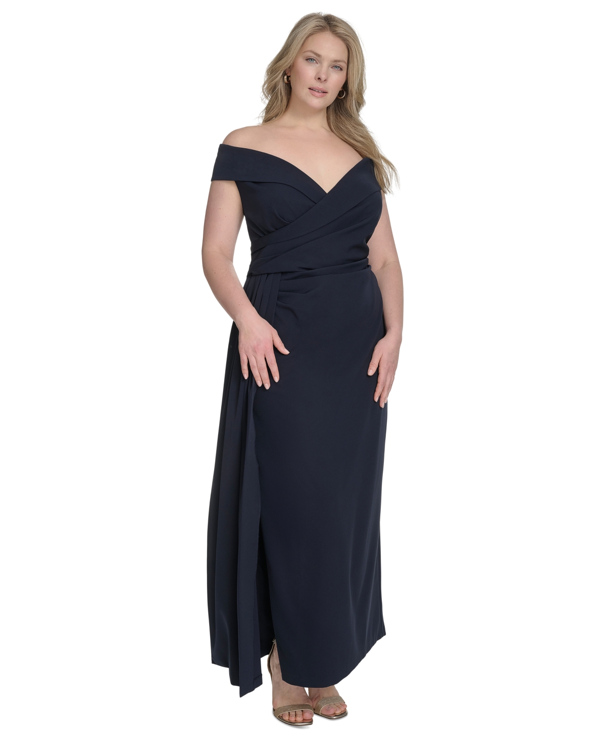 ELIZA J PLUS SIZE OFF-THE-SHOULDER SWEETHEART SIDE-SPLIT GOWN 