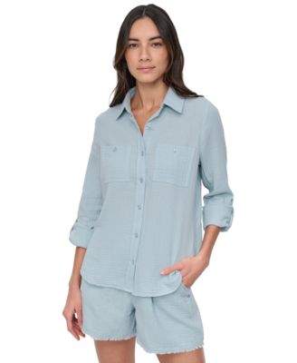 DKNY Jeans - Petite Cotton Roll-Tab Shirt
