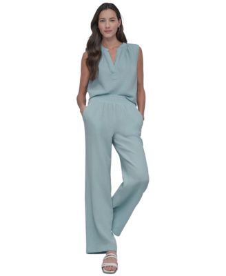 DKNY Jeans - Petite Cotton High-Rise Smocked-Waist Pants