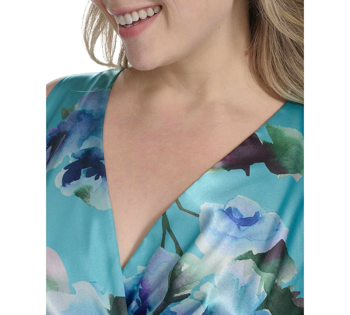ELIZA J PLUS SIZE PRINTED SATIN HIGH-LOW MIDI DRESS 