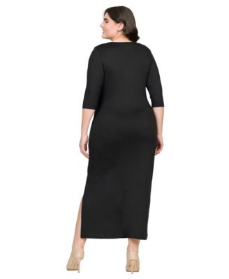 Fitted V-Neck Side Slit Maxi Dress