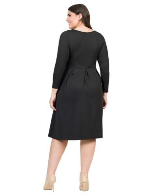 Plus Size Long Sleeve Fit and Flare Midi Dress