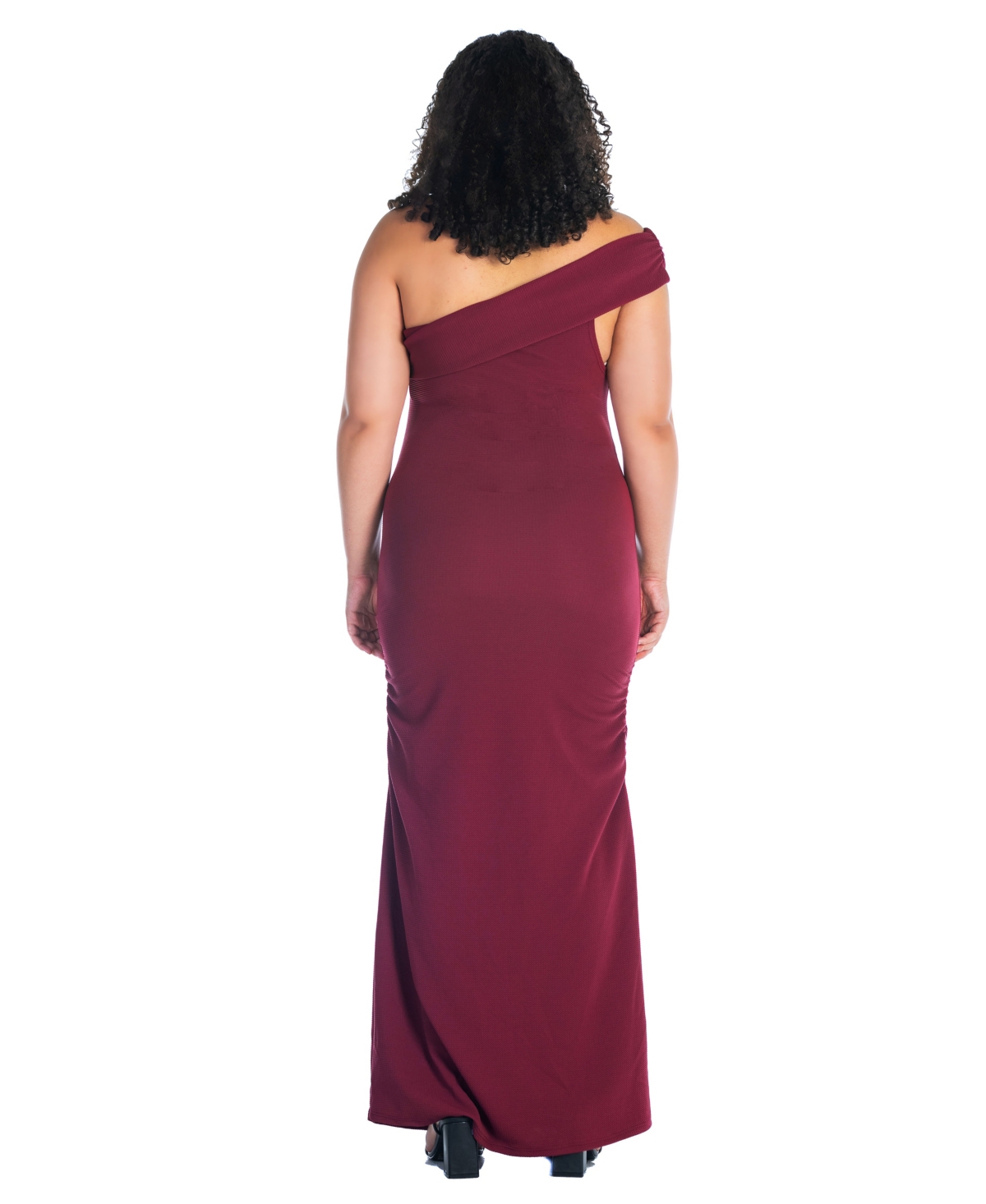 24seven Comfort Apparel Plus Size Formal One Shoulder Rouched Mermaid Maxi Dress In Brick
