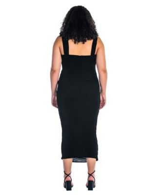 Plus Size Halter Cross Neck Ruched Bodycon Mid Dress