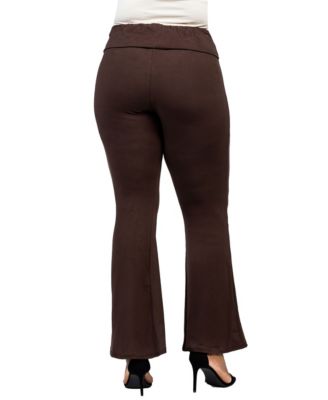 Plus Size Black Bell Bottom Fold Over Waist Sweatpants