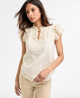 Anne Klein - Women's Flutter-Sleeve Tie-Neck Blouse