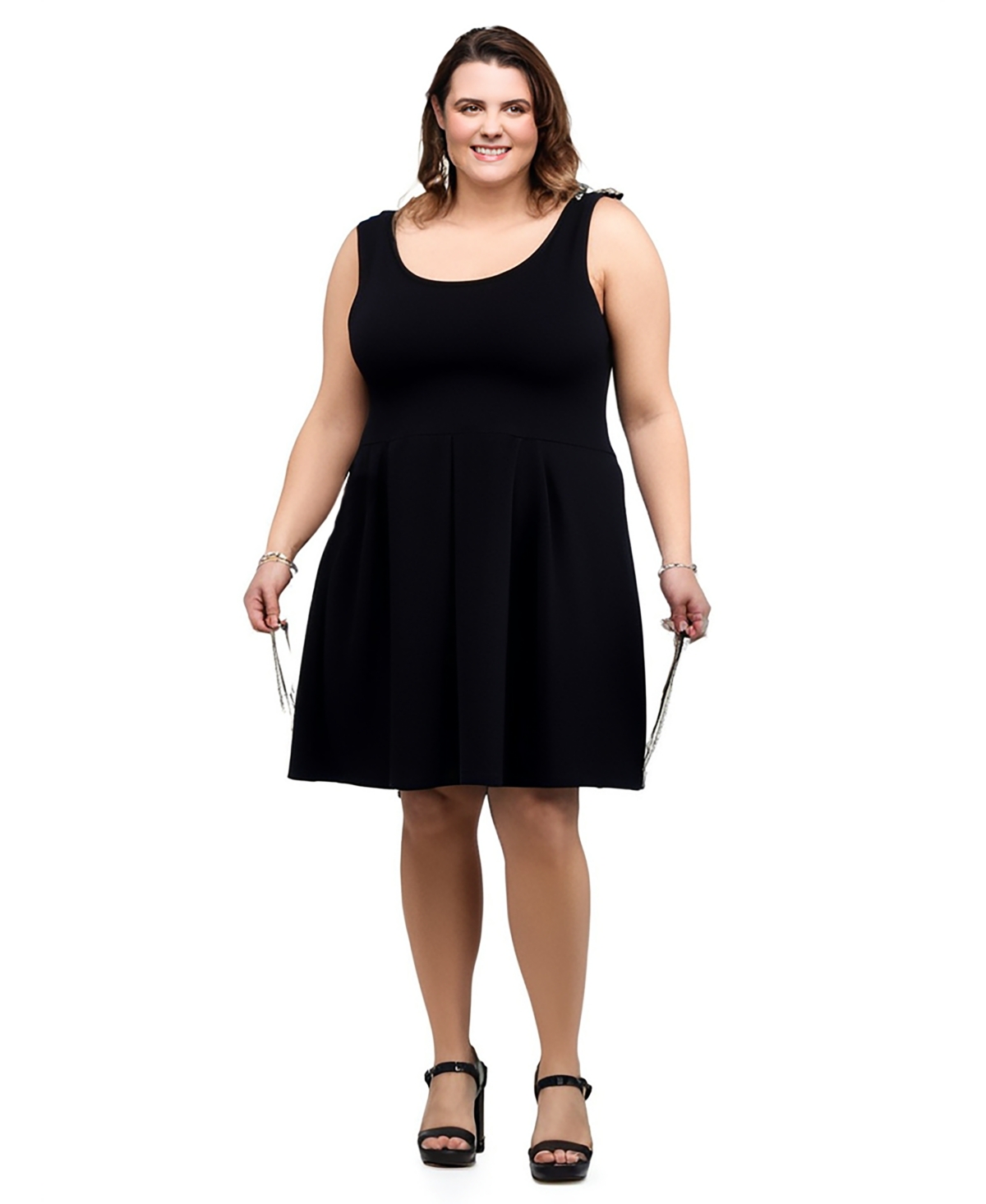 24seven Comfort Apparel Plus Size Sleeveless Dress With Pockets In Black