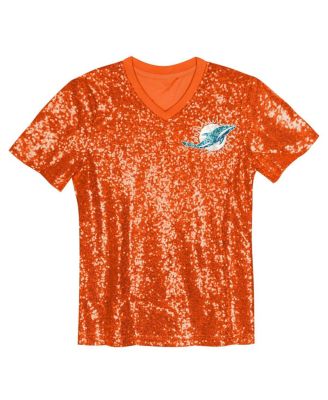 Big Girls Orange Miami Dolphins Wordmark Sequin V-Neck Top