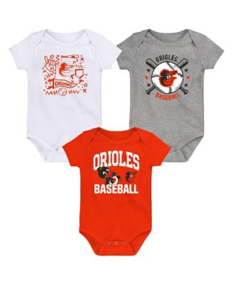 Outerstuff - Baby Boys and Girls 3-Pack Orange Baltimore Orioles Batter Up Bodysuit Set
