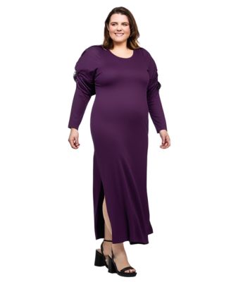 Plus Size Long Sleeve Side Slit Fitted Maxi Dress