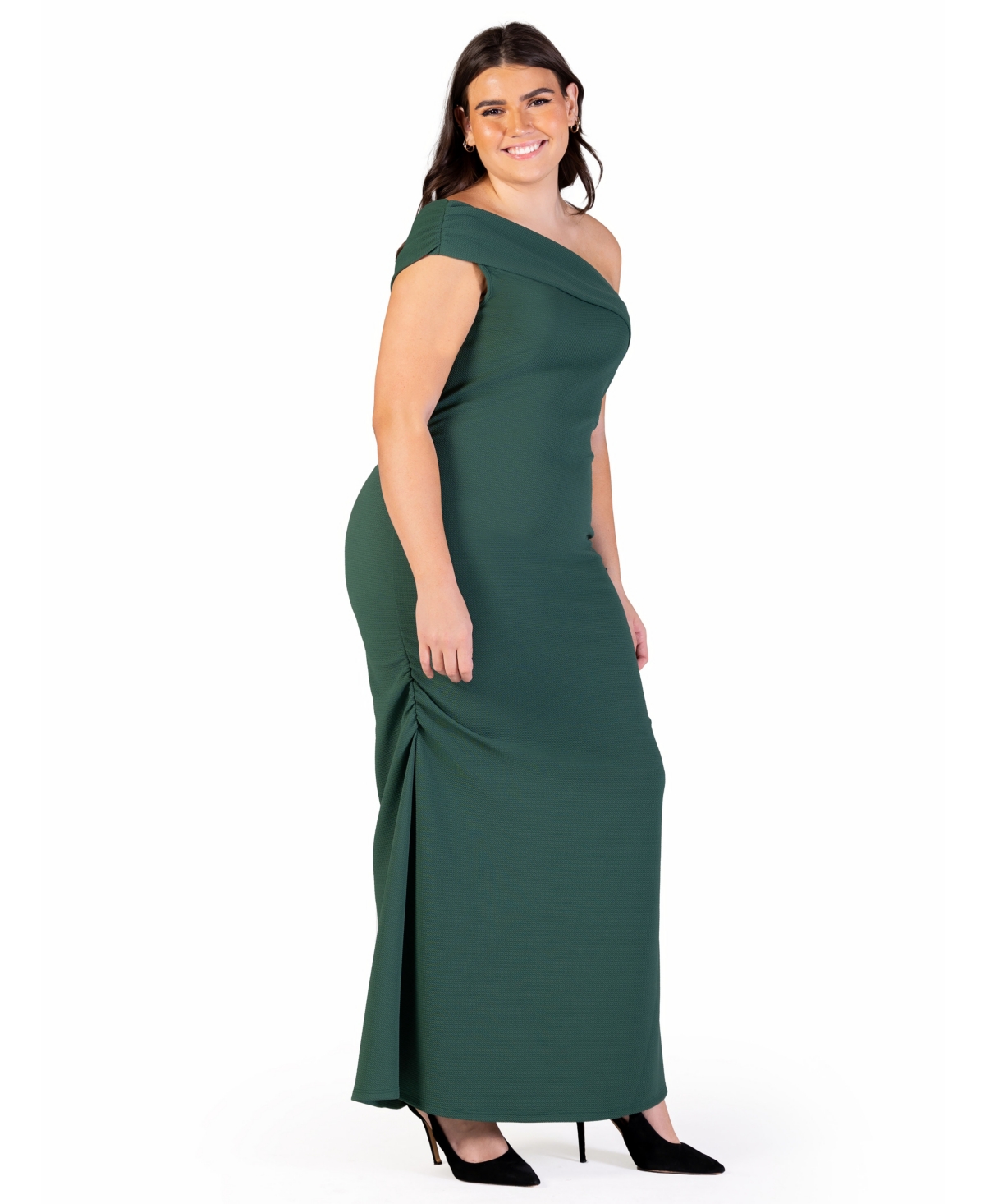24SEVEN COMFORT APPAREL PLUS SIZE FORMAL ONE SHOULDER RUCHED MERMAID MAXI DRESS 