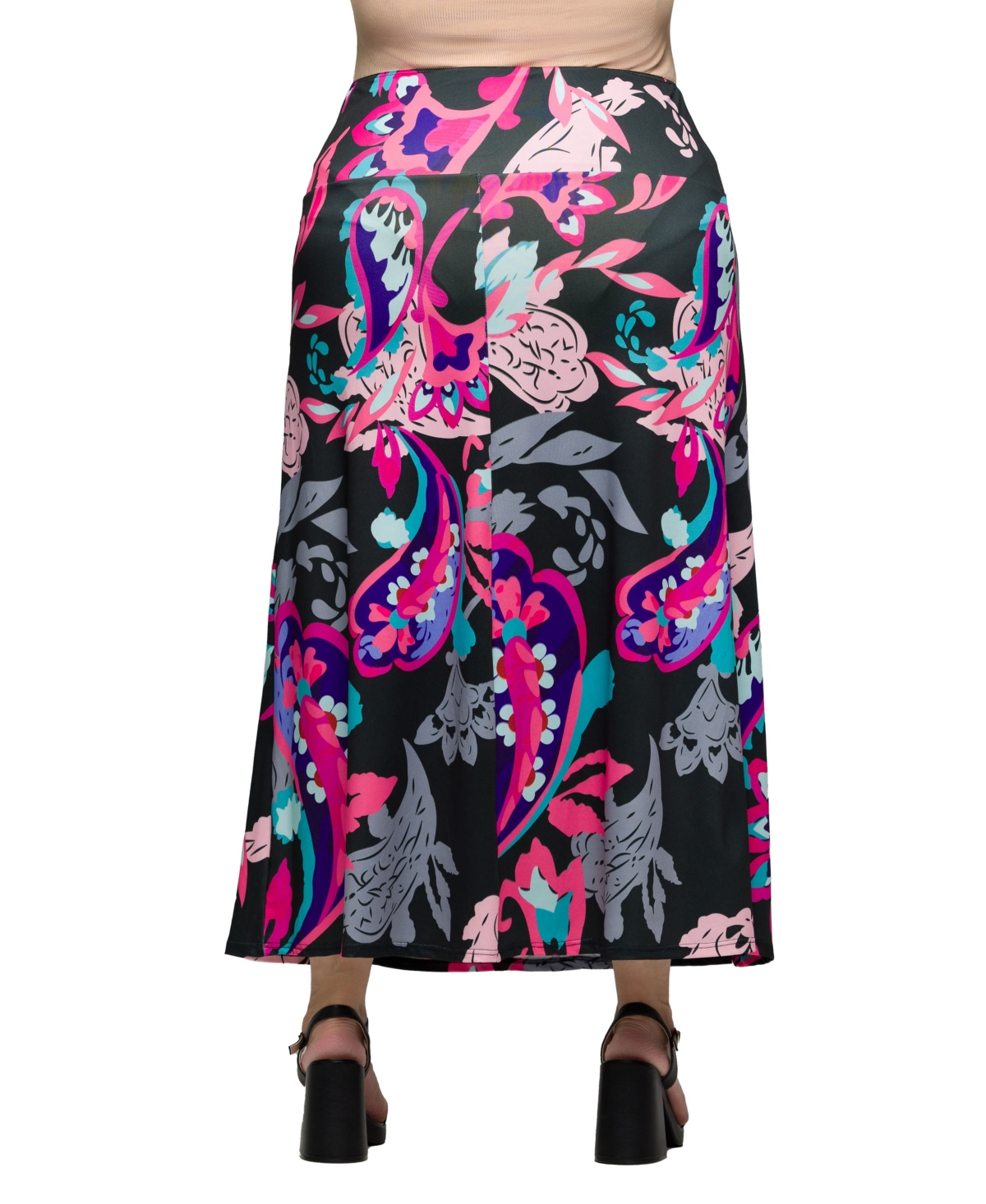 24SEVEN COMFORT APPAREL PLUS SIZE ELASTIC WAIST A-LINE MAXI SKIRT 