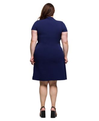 Plus Size Mandarin Collar Knee Length Wrap Dress