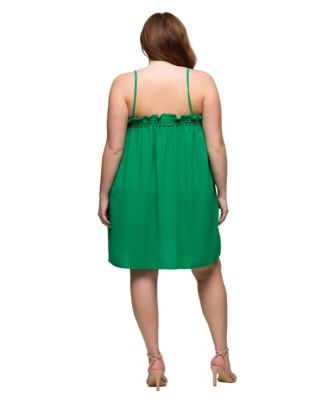 Plus Size Square Neck Spaghetti Strap Smocked Pocket Mini Dress