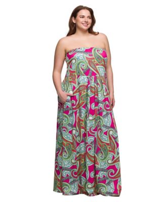 Plus Size A-Line Strapless Maxi Dress with Pockets
