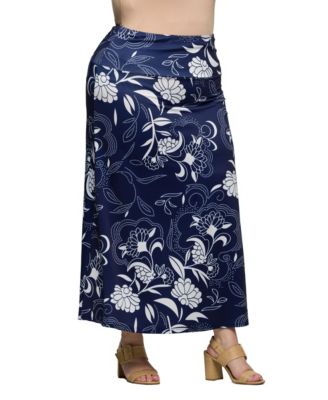 Plus Size Elastic Waist A-Line Maxi Skirt