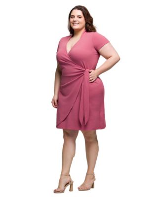 Plus Size Mandarin Collar Knee Length Wrap Dress