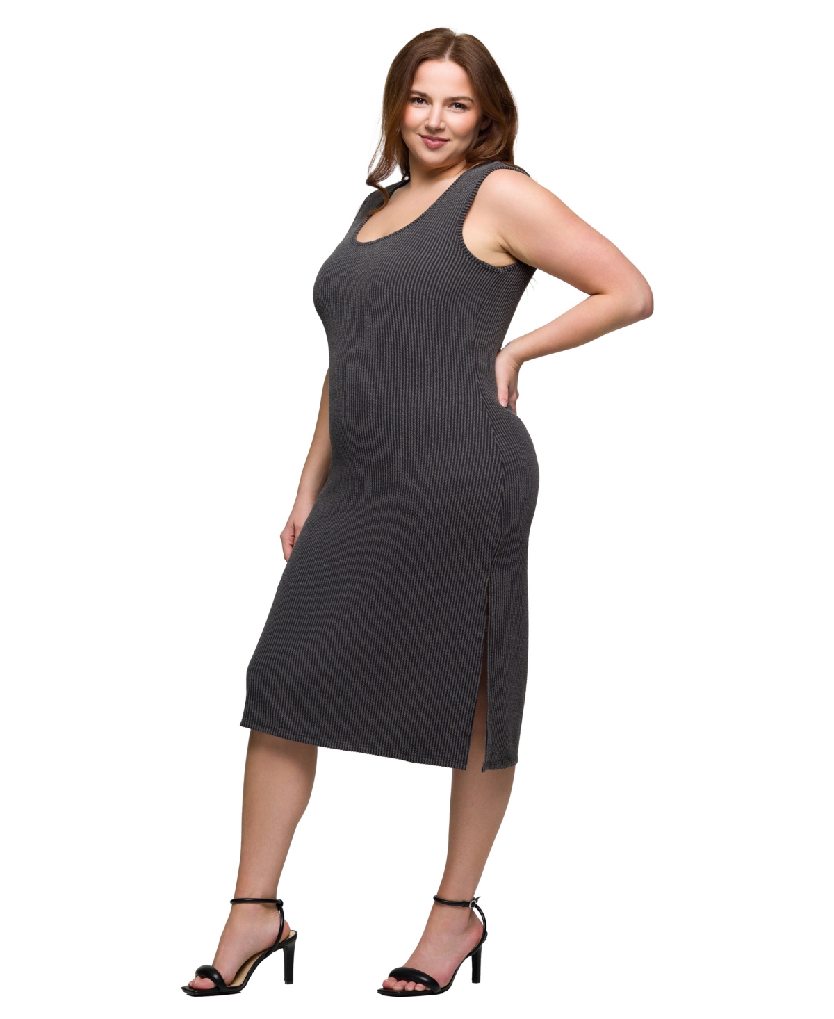 24seven Comfort Apparel Plus Size Fitted Sleeveless Side Slit Midi Dress