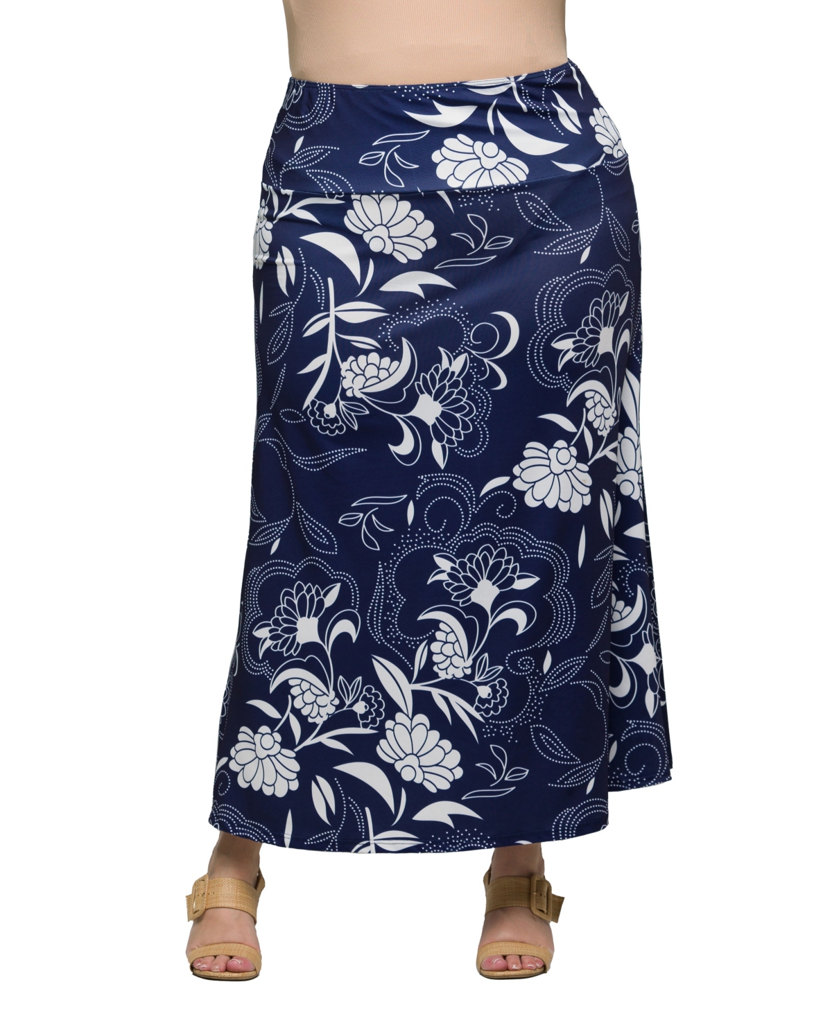 24SEVEN COMFORT APPAREL PLUS SIZE ELASTIC WAIST A-LINE MAXI SKIRT 