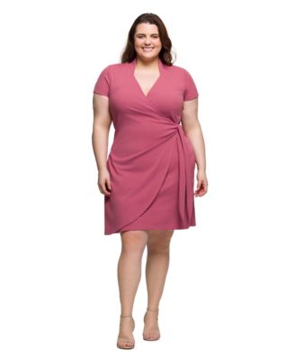 Plus Size Mandarin Collar Knee Length Wrap Dress