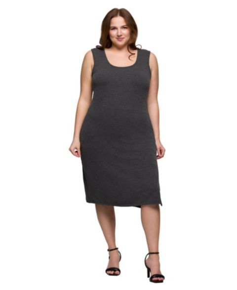 Женское платье 24seven Comfort Apparel Plus Size Fitted Sleeveless Side Slit Midi, цвет: Чёрный