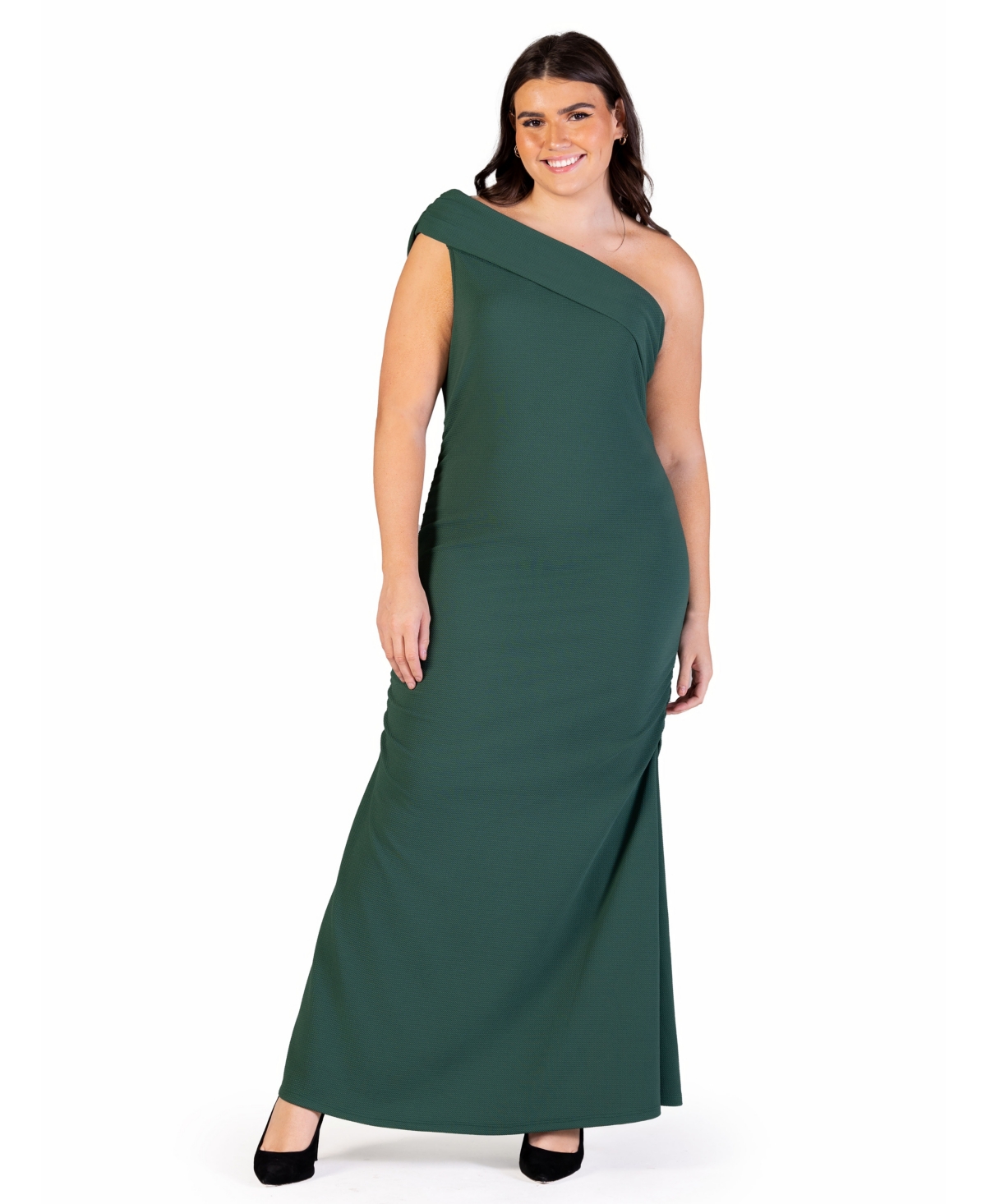 24SEVEN COMFORT APPAREL PLUS SIZE FORMAL ONE SHOULDER RUCHED MERMAID MAXI DRESS 
