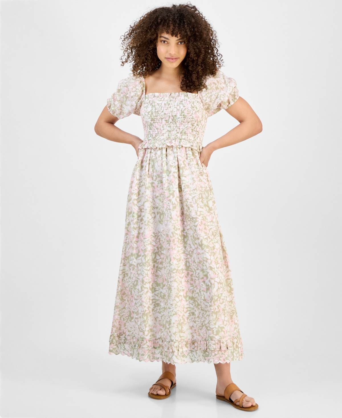 And Now This Petite Smocked Short-sleeve Cotton Maxi Dress, Exclusively At Macy's