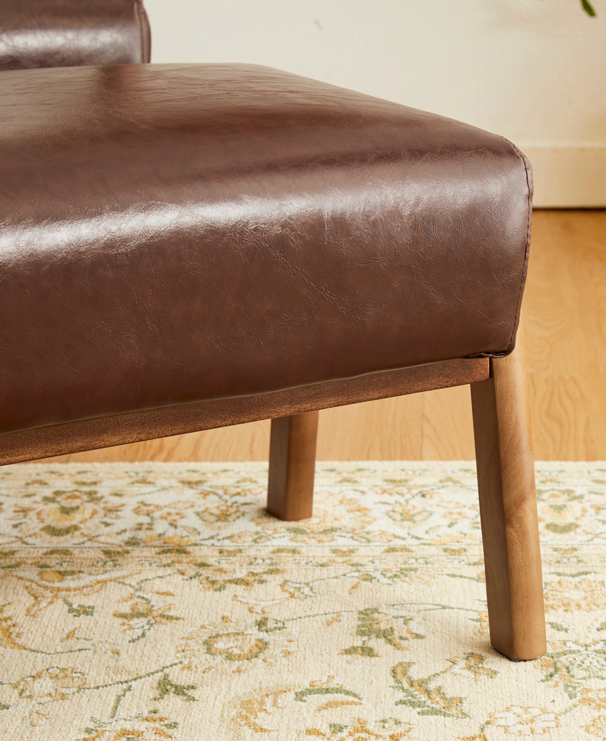 Glitzhome Set Of 2 Leatherette Mid-century Modern Accent Stool And Chair In Brown
