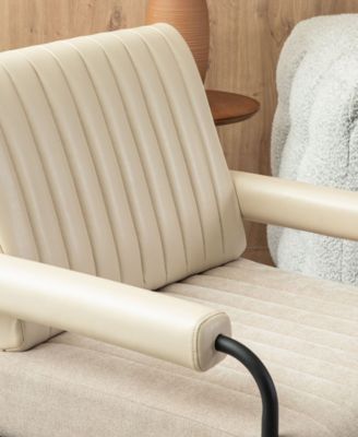 34" Leatherette Mid-Century Modern and Fabric Combination Armchair