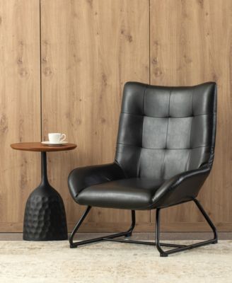 35.75" Leatherette Mid-Century Modern Wingback Accent Chair