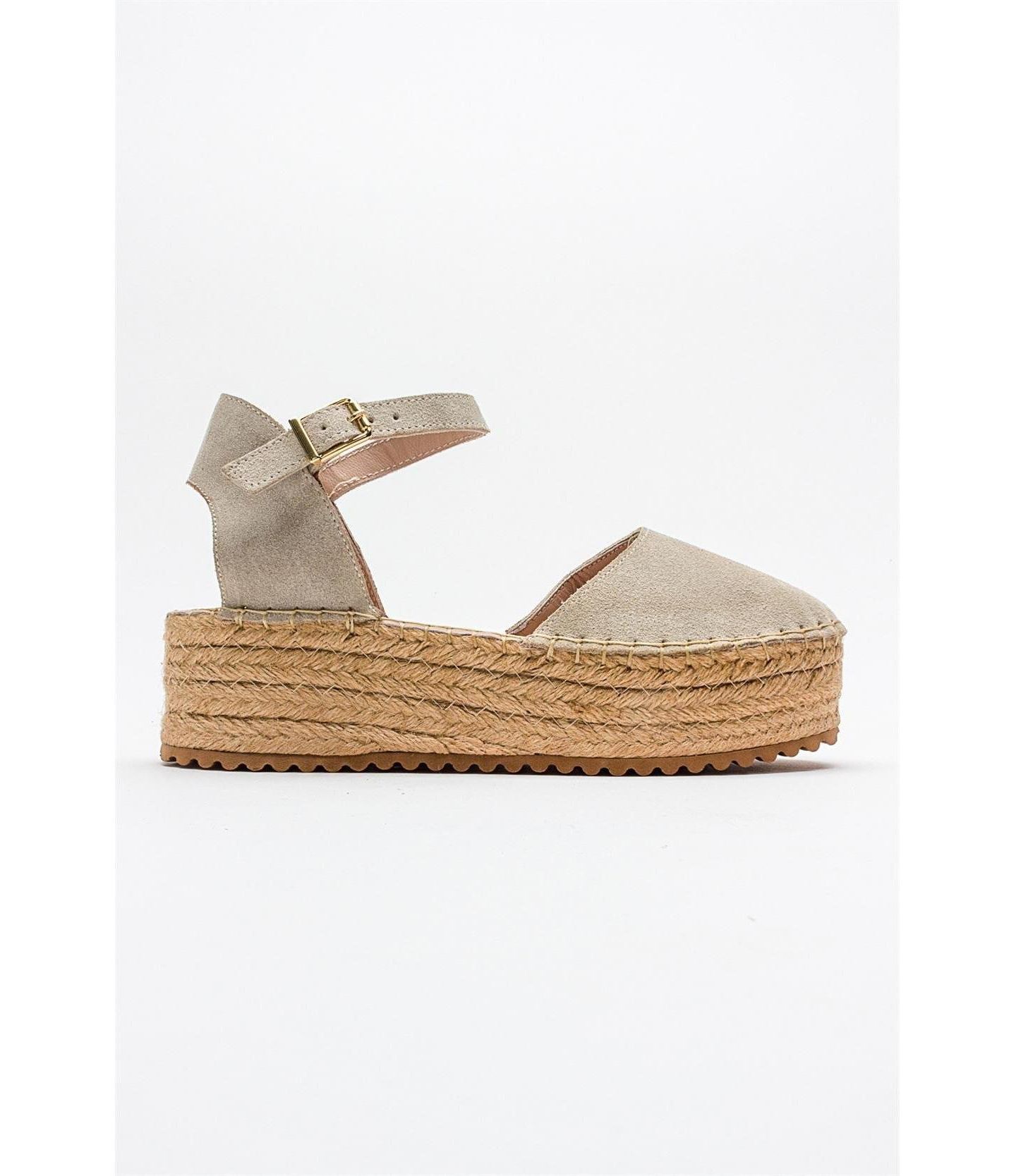 Женские сандалии Forever & Always Shoes Viba Leather Esprarille Platform Wedge, цвет: Бежевый замшевый кожаный — фото 2