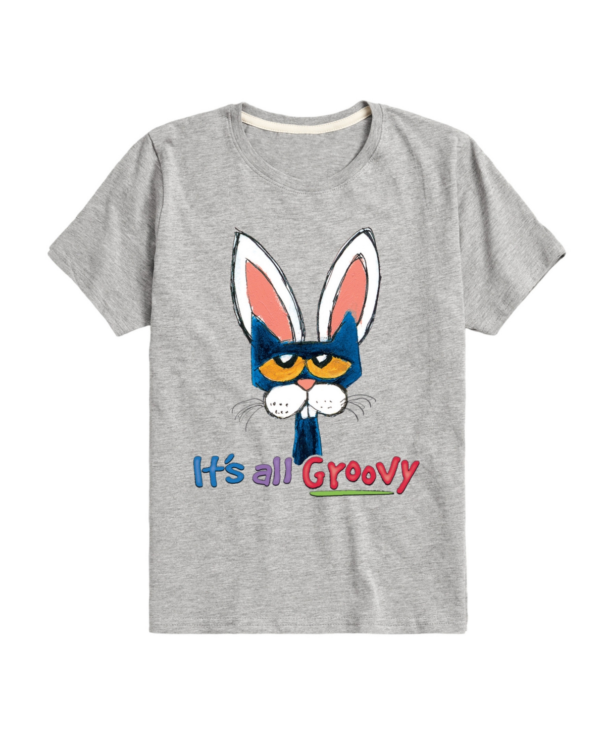 Hybrid Toddler And Big Boys Pete The Cat Easter It's All Groovy Graphic T-shirt In Gray