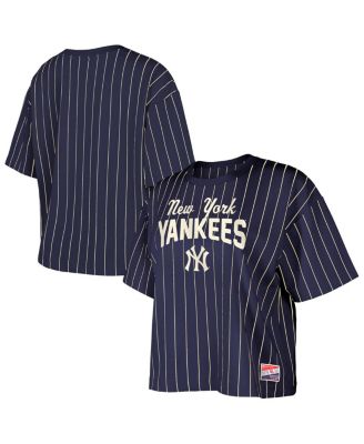 New Era - Women's Navy New York Yankees Cooperstown Collection Multiplier Pinstripe Cropped T-Shirt