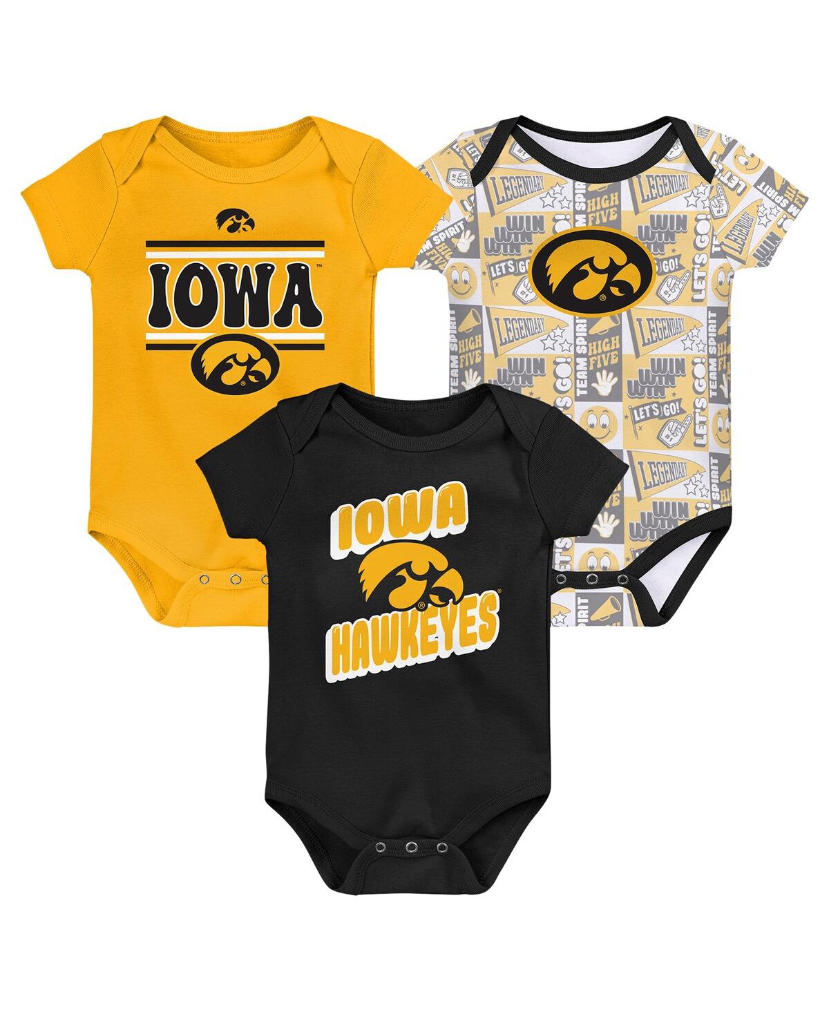 Outerstuff Newborn Black Iowa Hawkeyes Sunday Comics Bodysuit Set 3-pack In Multi
