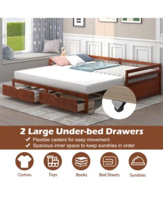 Extendable Twin to King Daybed with Trundle and 2 Storage Drawers
