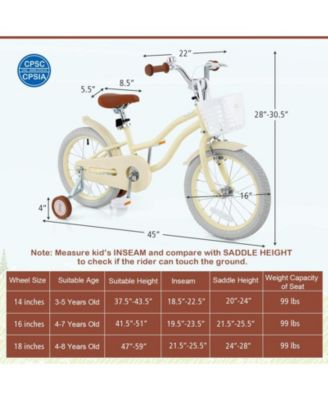 16-Inch Kids Bike with Adjustable Seat and Training Wheels, Fits Ages 3-8